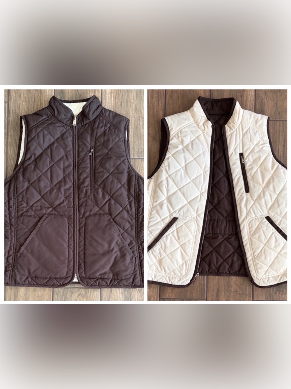 Lauren Ralph Lauren Reversible Cream and Brown Quilted Vest